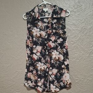 Siren Lily Wome's Pink and Orange Sleeveless Blouse Notched Collar Size XL